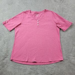 LL Bean Henley Shirt Womens Medium Pink Short‎ Sleeves Outdoor Casual